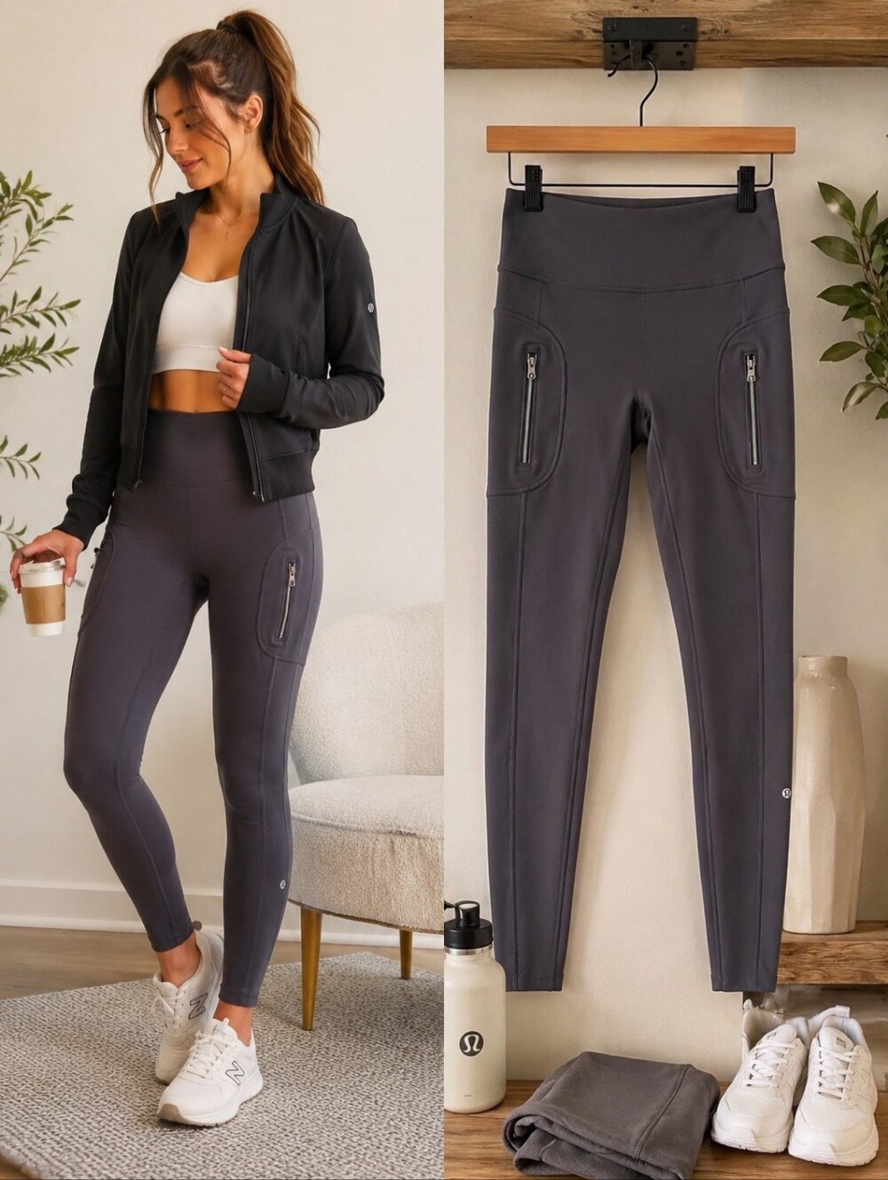 Lululemon Size 6 Mid Rise Zip Pocket Running Leggings Reflective
